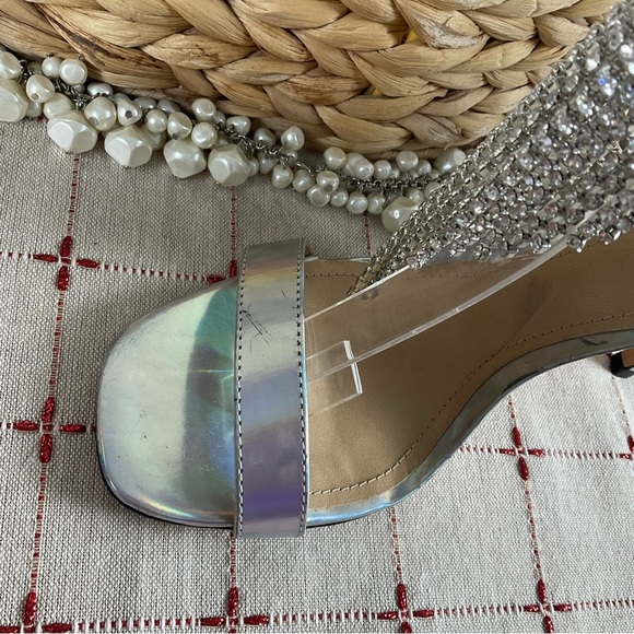 SCHUTZ “Lory” Iridescent Silver Leather Crystal Fringe Ankle Strappy Heels 6.5 - Picture 8 of 12